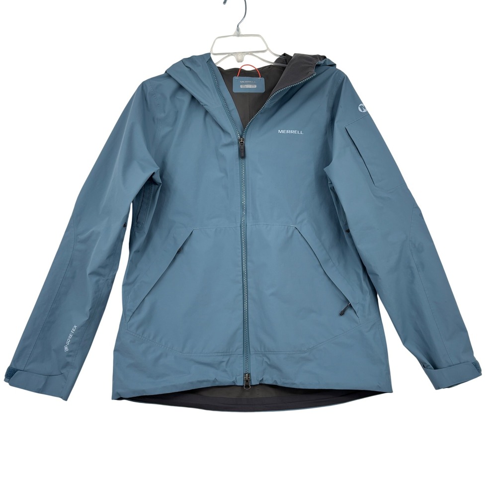 Merrell Gore-Tex Rain Jacket Size S Blue Waterproof Hooded Shell Full Zip